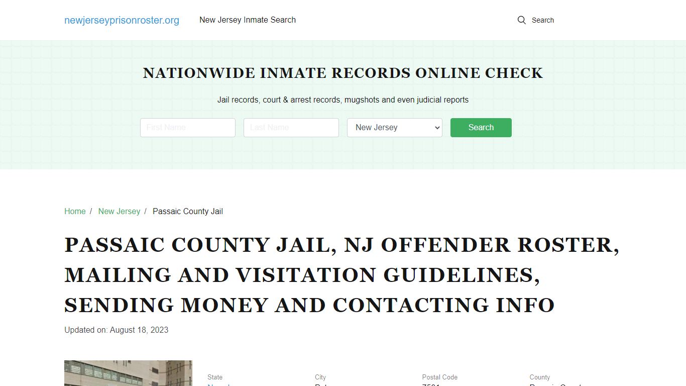 Passaic County Jail, NJ: Inmate Search, Visitation & Contact Info